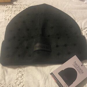Black Hairbrella satin lined jeweled knit beanie New!